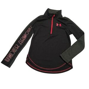 Under Armour Girls Youth Quarter Zip Top, Size YLG, HEATGEAR, Black/Red